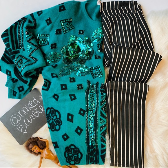 Vintage Sweaters - Vintage ❤️ Sequin & Print Sweater ❤️ Size Medium